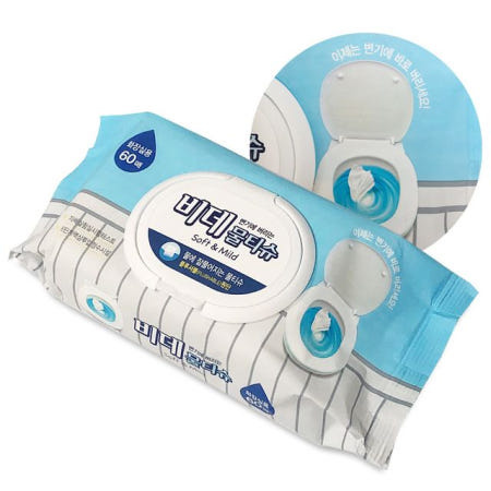 변기용 비데 물티슈 물에녹는 화장실 티슈 캡형 60매