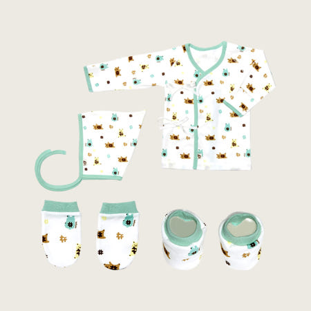 [N배송] 베이비앙 신생아 아기 달콤프렌즈 와플베어 출산선물세트 4종세트(배냇저고리+모자+손싸개+발싸개)