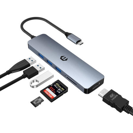 [해외]Tymyp USB 허브, 풍부한 6in1 HDMI, USB 3개, SD/TF 카드 슬롯