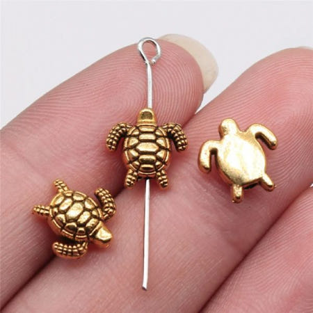 [더리드공급사][해외]WYSIWYG 주얼리 제작용 작은 구멍 비즈 골동품 실버 컬러 골드 거북이 DIY 보석 찾기 20 개 10x10mm 411186