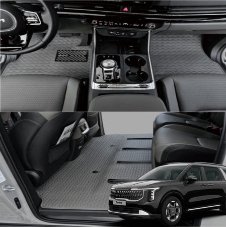 [자체제작]오토모듬 더뉴 카니발KA4 페이스리프트(PE) 하이브리드 커스텀 순정색상 토프 리노 가죽 모노륨 카매트 코일 자동차매트 바닥매트