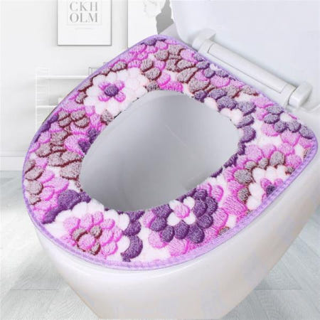 LSYFSMR (작은 상점) 산호 무료 화장실 시트 커버 컬러 인쇄 쿠션 두꺼운 소프트 고정 패드 욕실 (Color 6-2 Pieces Set)