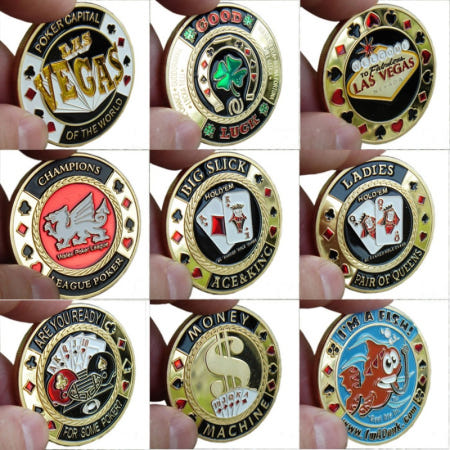 [해외]세트 카지노 동전 카드 세트 아트 칩 챌린지 포커 행운의 딜러 기념품 수집 컬렉션 동전 금도금 가드