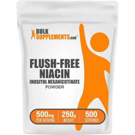 [해외]BulkSupplements.com 플러시 프리 니아신 파우더 비타민 B3 보충제 500mg 글루텐 1회 제공량당 250g(8.8oz)(1팩) 3.5온스(1팩)