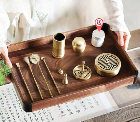 [해외]순동 향로 향 도구 세트 순 구리 선물 아로마 침향 명상 마사지샵 테라피 피부 관리실 A 세트