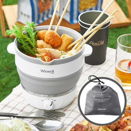 [(주)중산물산]위즈웰 접이식 전기포트 냄비 캠핑 주전자 라면 햇반 멀티 해외 휴대용 여행용 WK3616