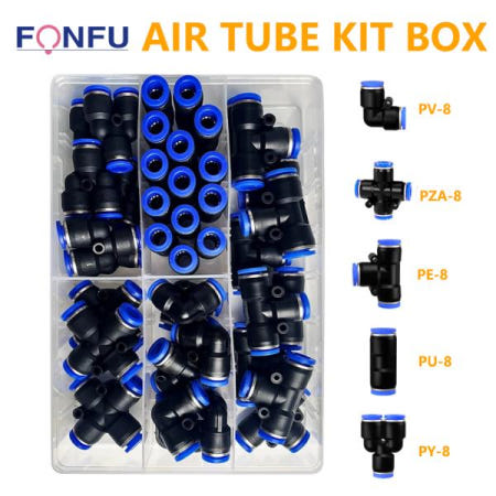 [해외]공압 커넥터 키트,형 PU-8, PE-8, PZA-8, PY-8, PV-8, 8mm, 6mm, 호스 파이프 튜브, 공기 외경, 41 PCs