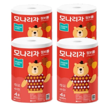모나리자 점보롤 2겹 300m 4롤x1팩 업소용 관공서 다중이용시설 대용량화장지