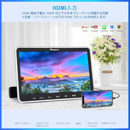 NAVISKAUTO 1080P 헤드 레스트 모니터 슬롯 인 HDMI 입력 폰 동기화 CPRM 지역 무료 DVD 플레이어 자동차 2 대 리줌 128GB USB SD MP4