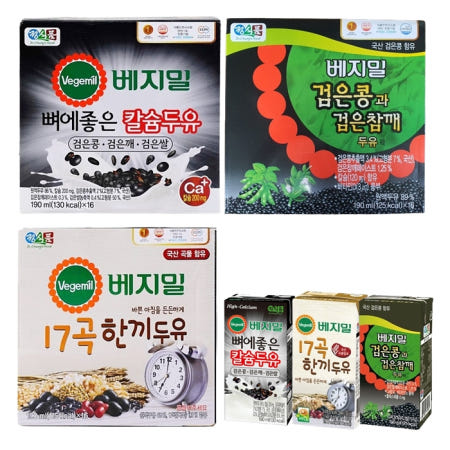 정식품 베지밀 검은콩 참깨 뼈에좋은 칼슘 17곡한끼 두유 190ml 16개