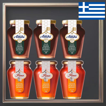 [베스트비타 협력사][해외]그리스 아티키 감로꿀 피노 그릭허니 자연산 토종 벌 꿀 250g 6병
