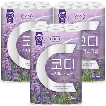 쌍용씨앤비 CODI 라벤더 스페셜 3겹 30m 30롤 x 3개