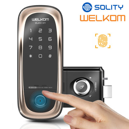 솔리티 웰콤 지문인식 도어락 클릭온 즉시잠김 현관 번호키 스마트 IoT 현관문 디지털도어락