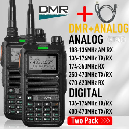 Radtel RT-4D DMR 디지털 워키 듀얼 모드 라디오 타임 슬롯 1024 채널 2pcs 액세서리 + 프로그래밍