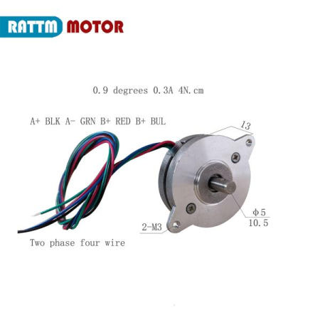 원형 얇은 Nema 14 스테퍼 모터, 바이폴라 0.5A, 7 Ncm 10.9oz, Φ36x12.5mm, 4 와이어, 0.9deg