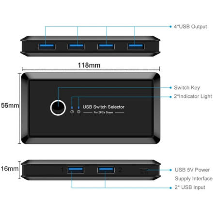 KVM 스위치 USB 3.0 허브 키보드 마우스 프린터 모니터용 2x4 선택기 개 장치 공유 포트 PC