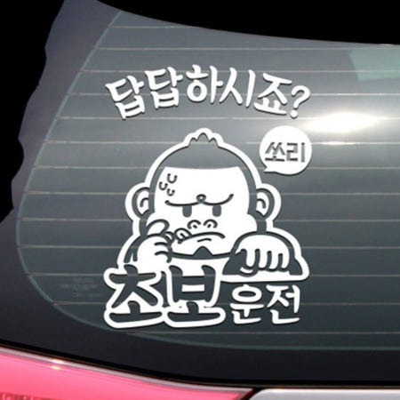[지역상점 협력사]초보운전 스티커 싸나이 쏘리 화이트 귀여운 웃긴 차량용품 자동차 시트지 주행 죄송