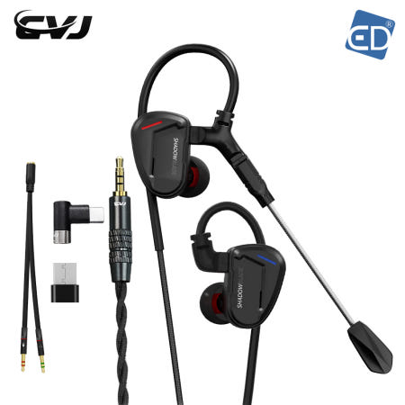 CVJ 섀도우 블레이드 인이어 게이밍 이어폰 Shadow Blade 블랙 인이어 유선 이어폰 게이밍 FPS 배그,발로란트 HIFI 마이크 IEM 헤드폰 /ED
