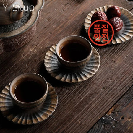 다도세트일본 석기 컵 세라믹 쿵푸 받침 홀더 수동 빈티지 단열 매트 다도 제로 세트 사이트