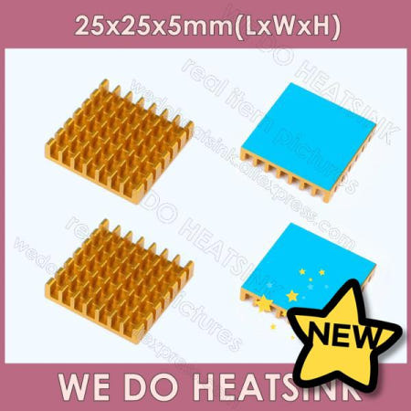 [해외]100% 호환 우리는 열 패드가 없거나 있는 25x25x5mm 알루미늄 라디에이터 금 슬롯형 냉각기를 수행합니다.