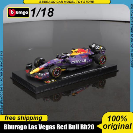 Bburago 1:18 라스베이거스 사이트 레드불 레이싱 Rb19 합금 미니어처 다이캐스트 모델 Rb19 포뮬러 레이싱 카 장난감, 아이 선물, 신제품