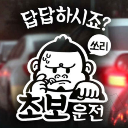 [MEGAPARA협력사]메가파라 자동차스티커 초보답답 싸나이 초보운전 화이트시트지 사고방지 초보운전표시