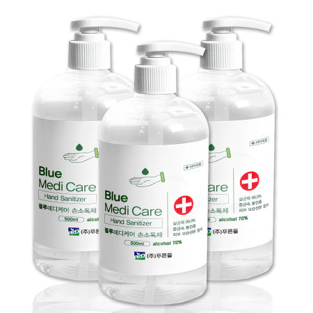 블루메디케어 핸드 세니타이저 손세정제 손소독제 겔타입 500ml, 3개