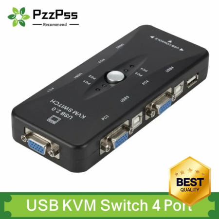 [해외]100% 호환PzzPss 4 포트 Kvm 스위치 USB 2.0 VGA 분배기 프린터 마우스 키보드 펜드라이브 공유 19201440 박스 어댑터