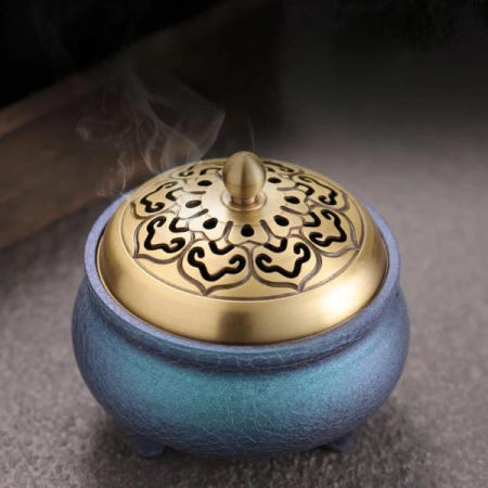 노란색 구리 3 발 향 버너 4 아로마 테라피 스토브 가정 공부 사무실 요가실 코일