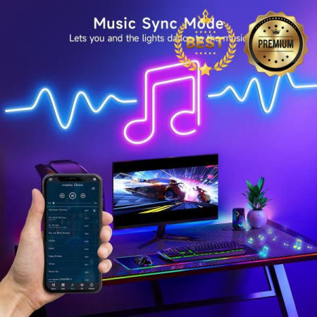 20M LED RGBIC 네온 로프 조명 24V 음악 동기화 앱/리모컨 DIY 50피트 주소 지정 가능 스트립 게임룸