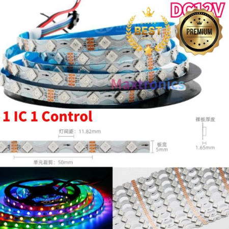 S타입 LED 스트립 접이식 주소 지정 가능 풀 컬러 좁은 5mm SMD5050 60led/M ip30 화이트 PCB 축제 장식용 1-5M DC12V