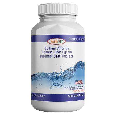 [해외]건강 생활 염화 나트륨 정제 1g, USP | 300 카운트 일반 소금 미네랄 보충제 (15.4그램) 전해질 수분 음료
