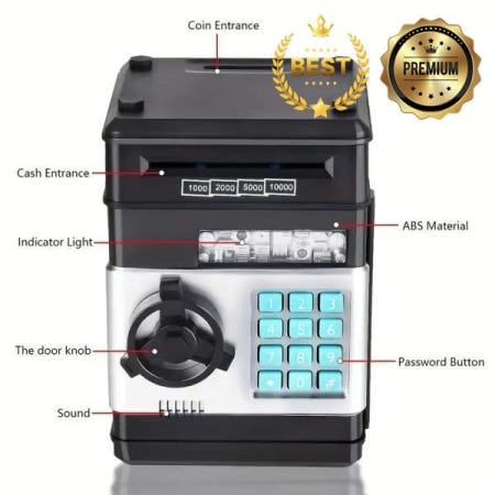 어린이 ATM 안전 소형 미니 돼지 저금통 예금 은행 도난 암호 장난감 oy 배터리가없는 용