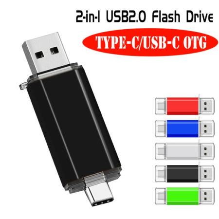 2In 1 USB 플래시 드라이브 64GB 무료 TYPE-C 어댑터 선물 펜 검정색 OTG 메모리 스틱 키 체인 Pendrive 디스크
