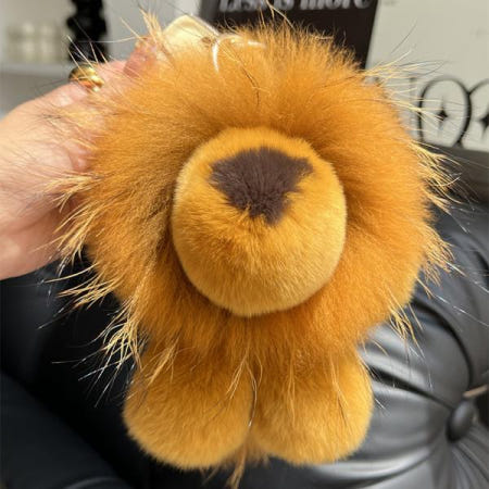 [해외]진짜 렉스 토끼털 사자 열쇠고리 봉제인형 장신구 여성 가방 참 펜던트 심바 자동차 키링 백미러 장식