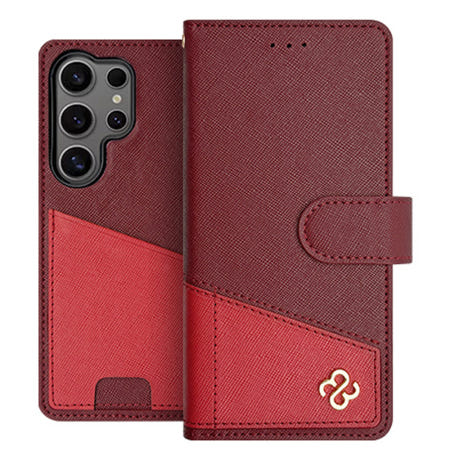 [미소피아협력업체]컬러블록 천연가죽 지갑 다이어리 케이스 와인, 갤럭시 퀀텀3