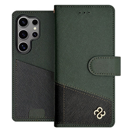 [미소피아협력업체]컬러블록 천연가죽 지갑 다이어리 케이스 카키, 갤럭시 퀀텀4