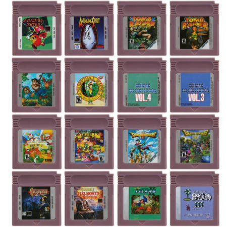 GBC 게임 카트리지 Adventure Island Amazing Tater Castlevania Dragon Warrior Tomb Raider 버전 16 비트 비디오 콘솔 카드