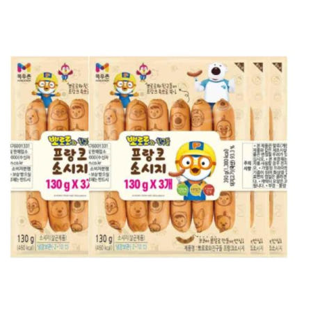 목우촌 뽀로로와 친구들 프랑크소시지 6개 130g 안주 아이간식 홈파티 비상식량 자취 캠핑