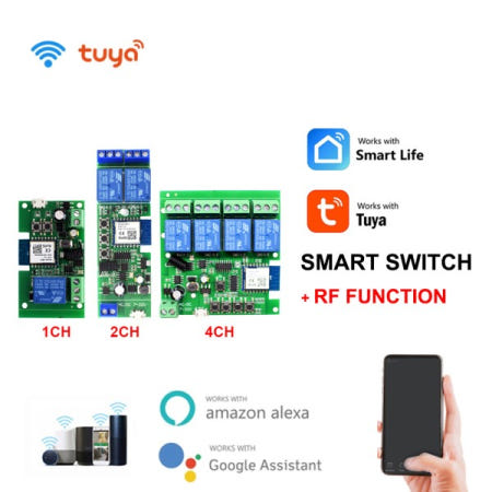 Tuya 스마트 Wifi 무선 스위치 모듈 1/2/4CH DC 5V 12V 인칭 자동 잠금 RF Alexa DIY 용 10A 릴레이 수신