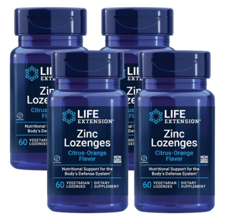 [해외]라이프익스텐션 녹여먹는 아연 로젠지 오렌지향 60정, 4개