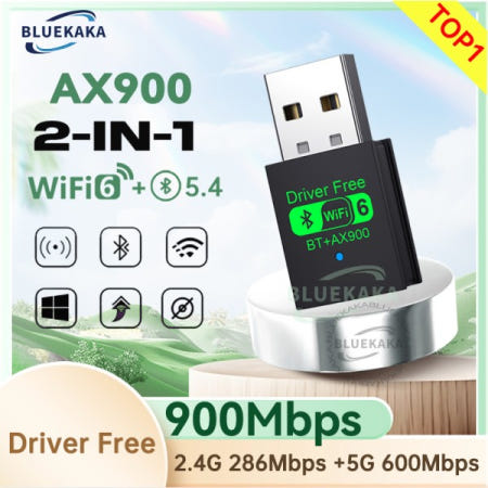 새로운 드라이버 무료 2IN1 900Mbps USB 어댑터 Bluetooth 5.4 동글 듀얼 밴드 WiFi6 PC 노트북 스피커 오디오 수신기 Win10/11용