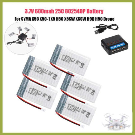 SYMA X5C X5C-1 X5SW X6SW H9D H5C 쿼드콥터 예비 부품 802540 충전식 배터리용 5개 3.7V 600mAh 리포 배터리