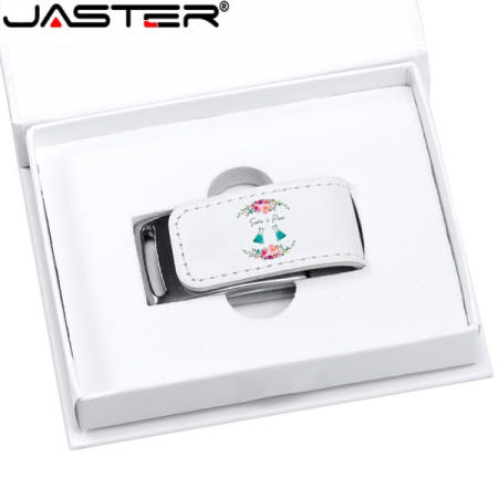 JASTER 맞춤 선물용 2.0 플래시 펜 드라이브 64GB Pendrive 가죽 USB + 화이트 박스(1개 이상 무료 로고)