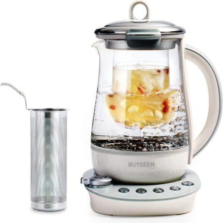 BUYDEEM K156헬스케어 음료 차 메이커 및 주전자 9-in-1 프로그래밍 가능 브루 쿠커 마스터 1.5 L 스프루스