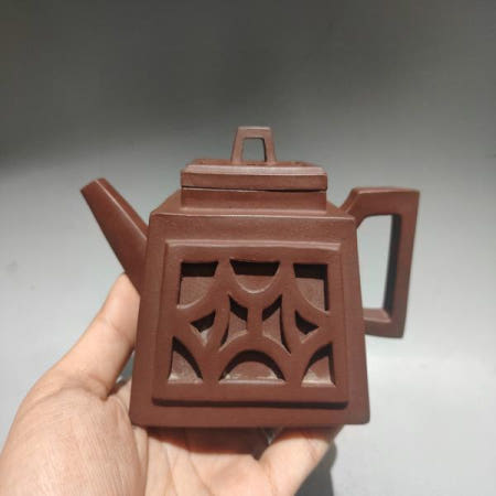 6인치 티잔 민속 예술품 이싱 자주토 주전자 도시벽 모양의 네 뚫린 행운을 모으는 장식품