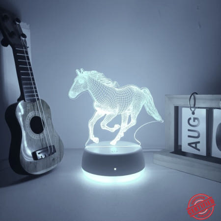 [해외]1pc 경마 3D 야간 조명 USB 터치 7 색 그라데이션 침실 장식 룸 머리맡 램프