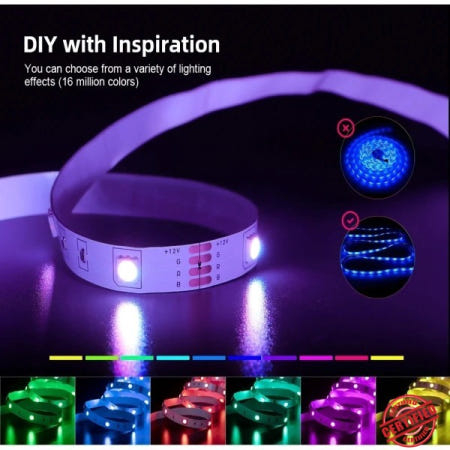 [해외]RGB 5050 LED 스트립 빛 16.4ft App 및 원격 제어 유연한 리본 테이프 USB 5V 라이트 PC 룸 장식