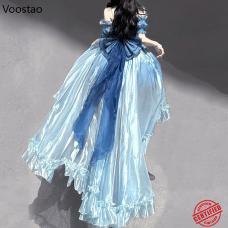 [해외]고급스러운 달콤한 로리타 공주 드레스 여성 우아한 프릴 스파클링 별빛 저녁 파티 레트로 Y2k 요정