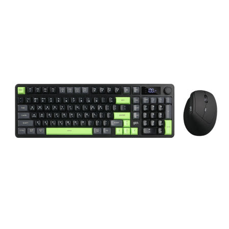 지클릭커 오피스프로 WMK600 사일런스 M RGB 풀윤활 무소음 방수 무선 블루투스 LCD 98 키보드 마우스 세트 Poker Green